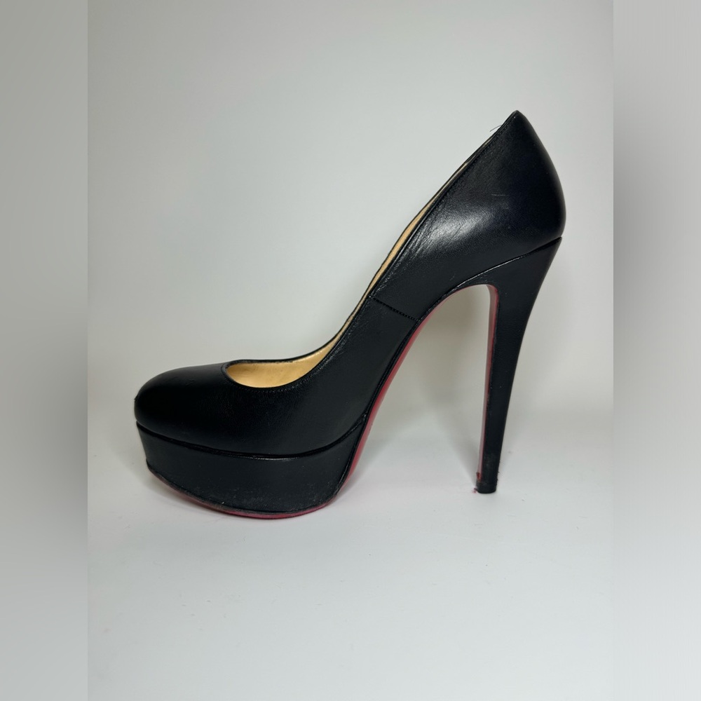 $795 Christian Louboutin Bianca Platform Black Leather High Heel Pumps 35.
